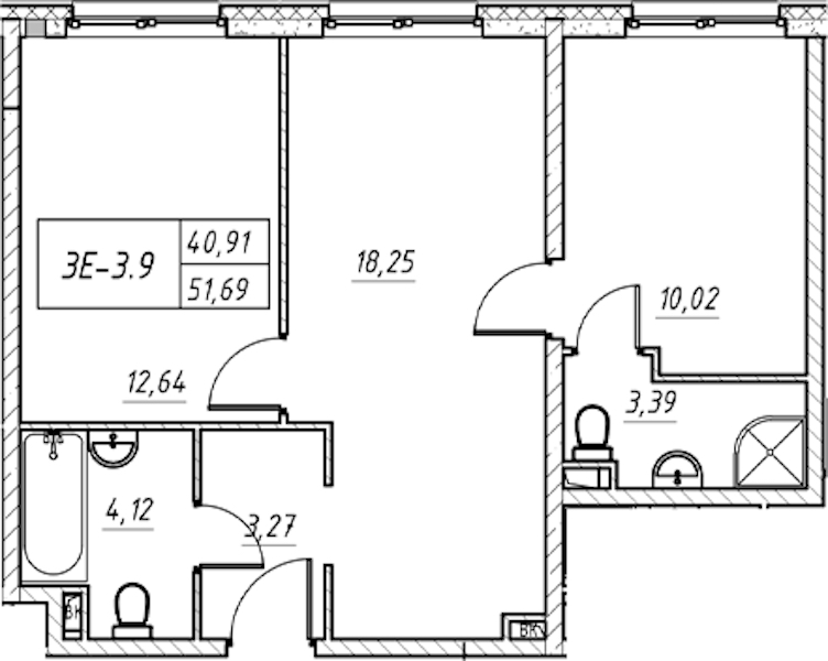 2-комнатная квартира 51.69 м², 5/11 эт., Комплекс апартаментов «Zoom на Неве»